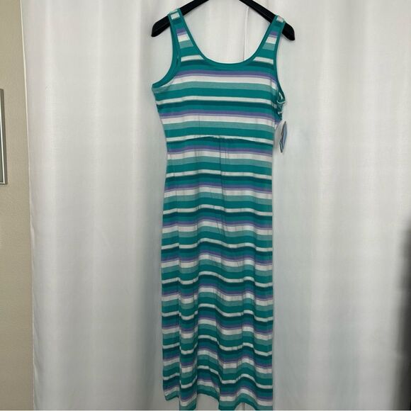 NWT Columbia Dress Women 1X Green Striped Maxi Long Tank OmniWick PFG Sleeveless - Picture 1 of 9